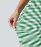 Pantalon 7/8 décontracté aspect lin à carreaux taille haute avec poches