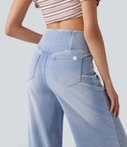 Halara Flex™ Jean large casual taille haute croisée ventre plat, avec poches