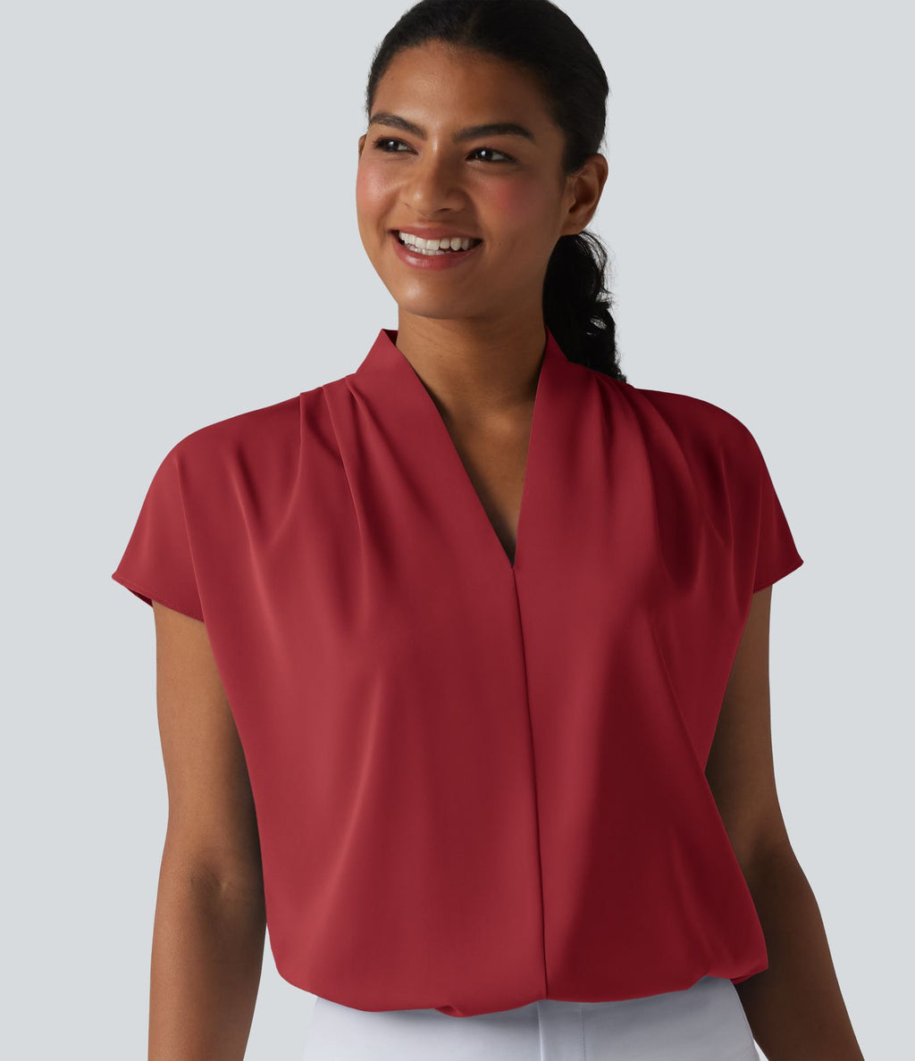 Blouse esprit bureau ample défroissage facile, col V et manches chauve-souris