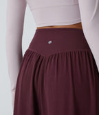 Jogging de Yoga à Taille Haute, Croisé Devant, Plis, Poches Latérales, en Tissu Gaufré