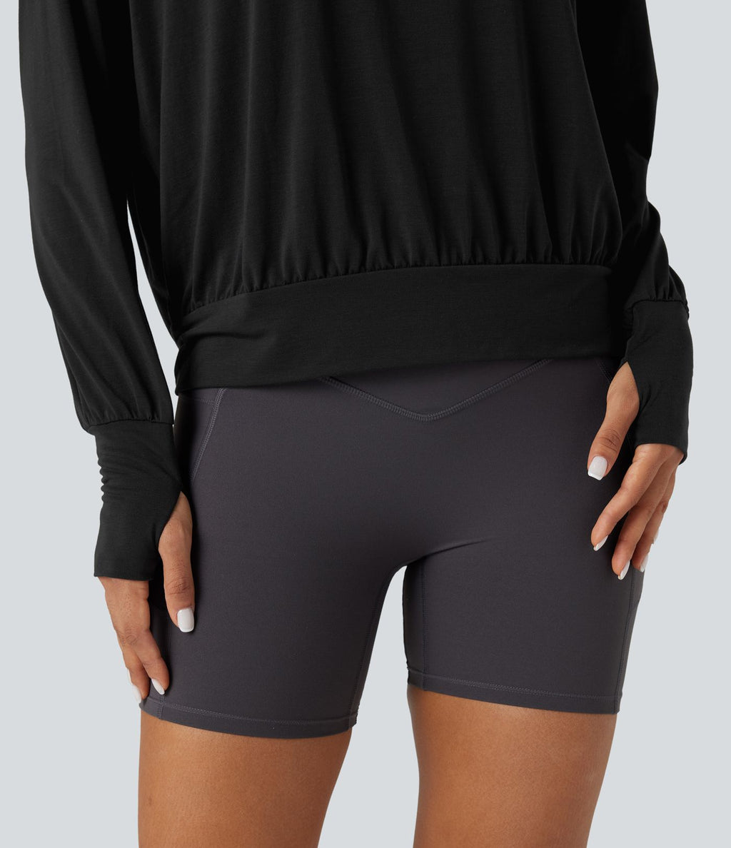 Top de sport yoga col échancré manches longues avec trous pouces