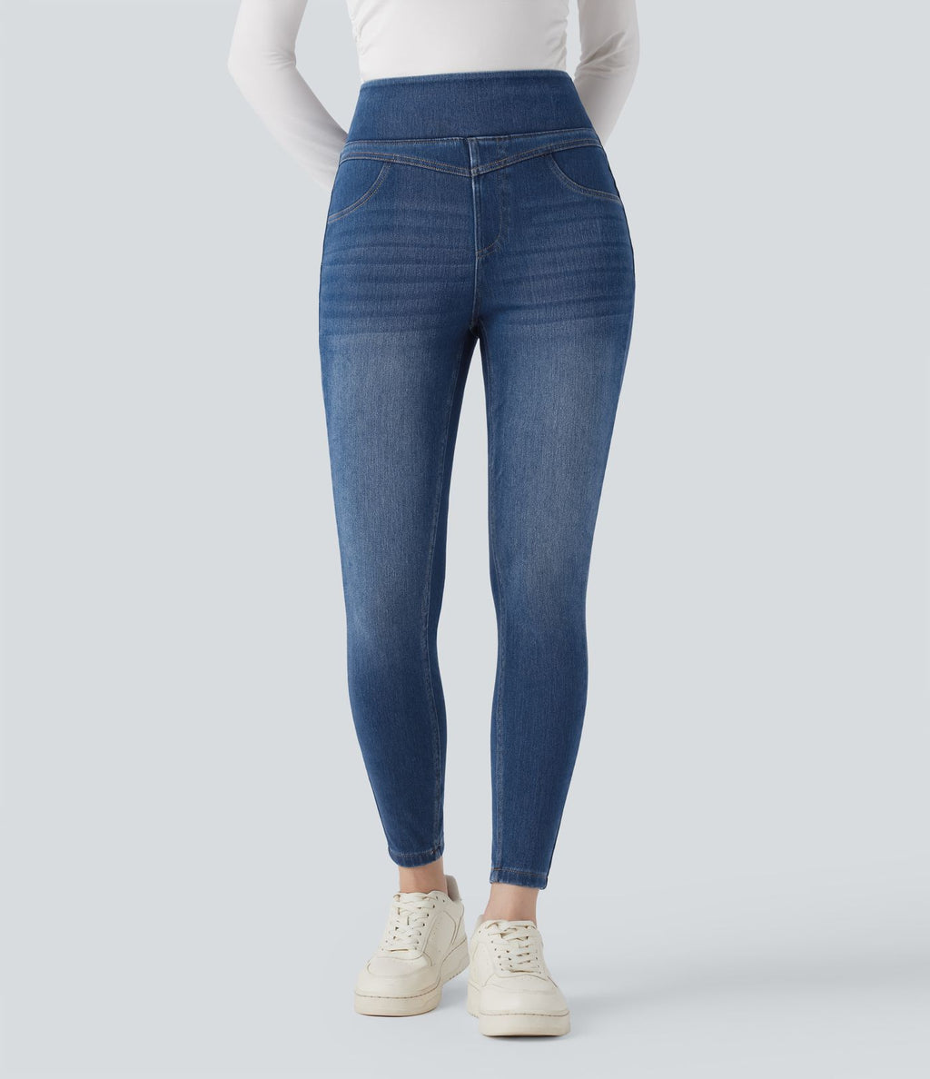 Legging skinny 7/8 en denim Halara Flex™ taille haute gainant avec poches