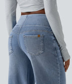 Halara Flex™ Jean large casual baggy taille mi-haute en lyocell drapé effet délavé, avec poches