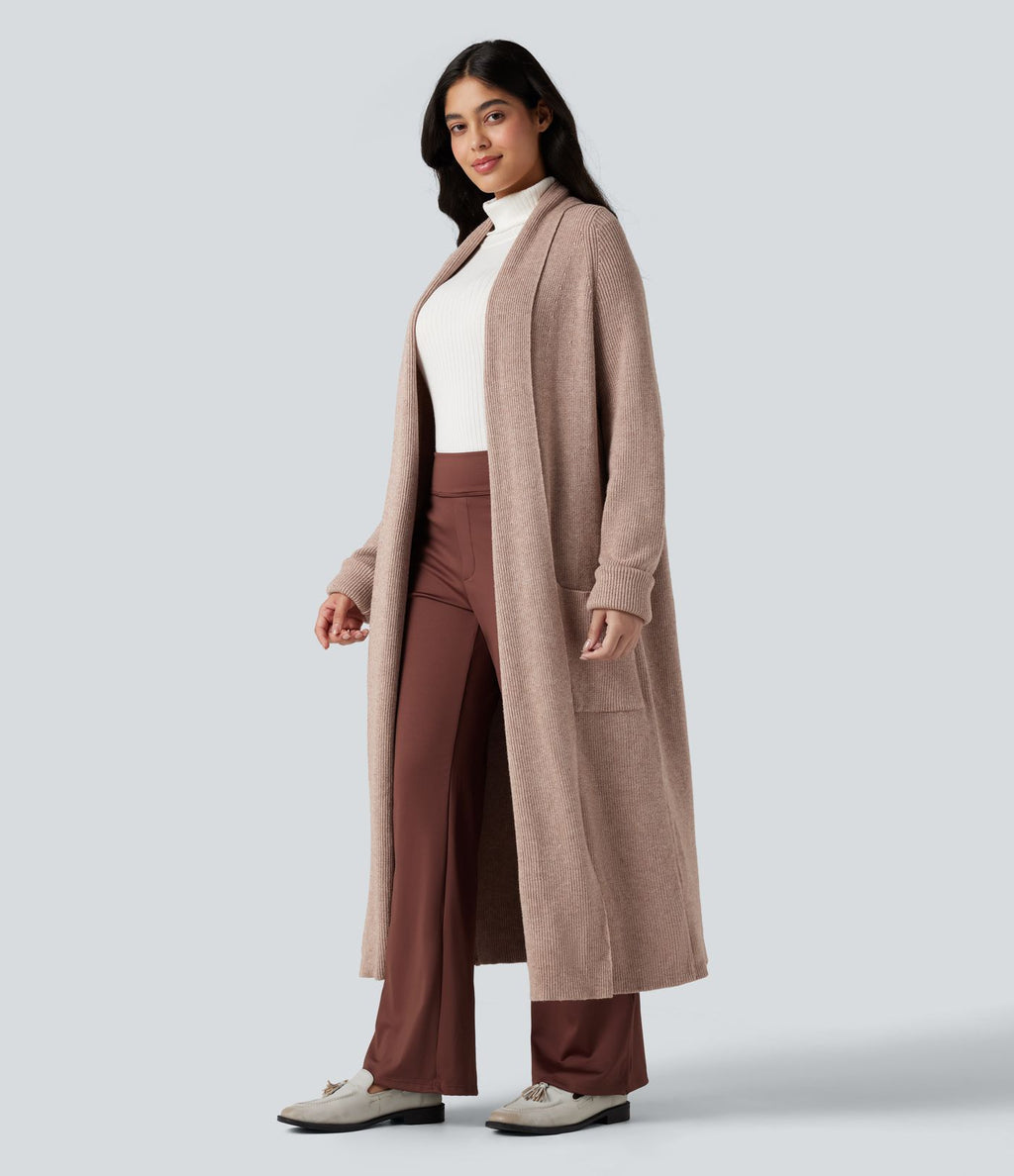 Cardigan long tailleur manches longues avec poches