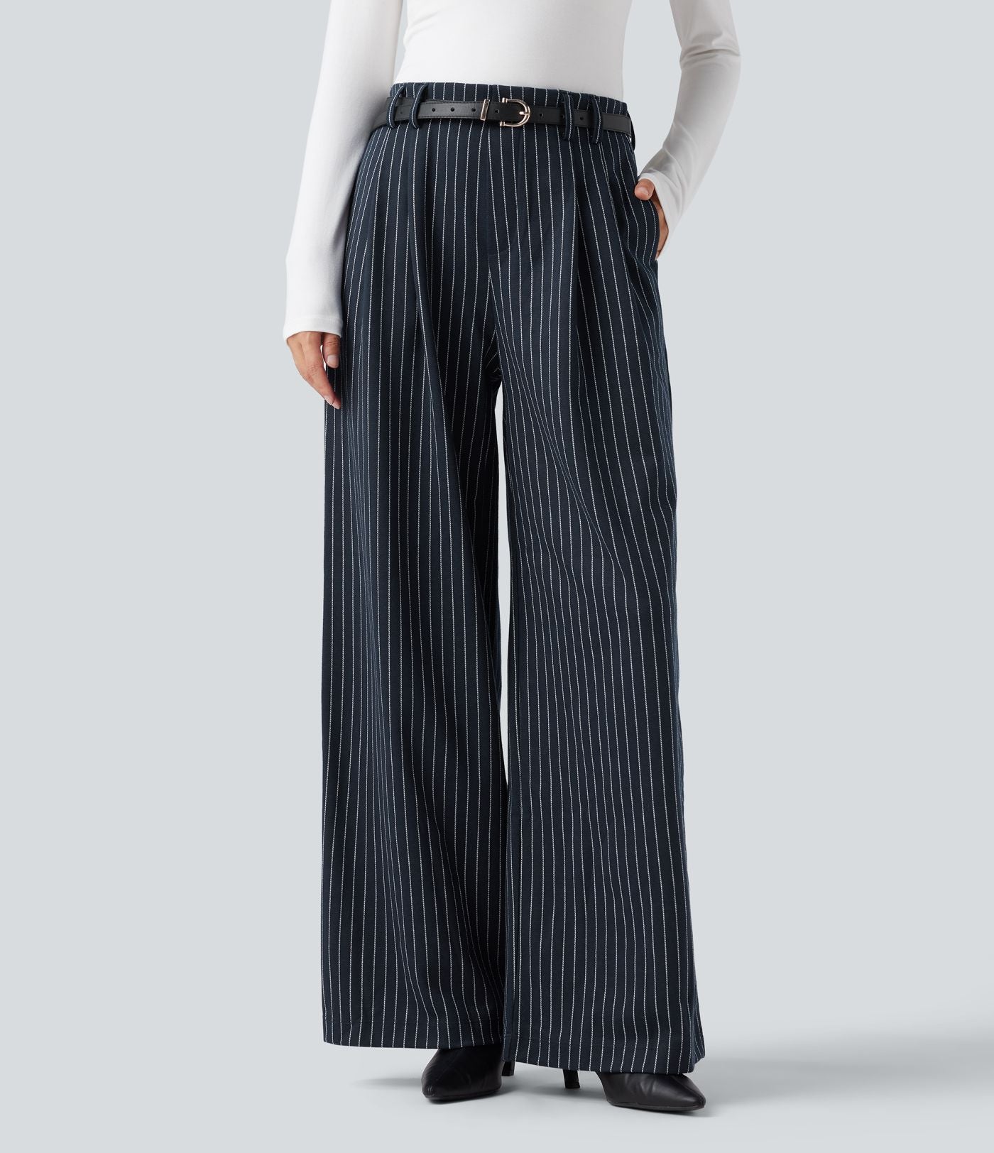 Pantalon de travail Halara Flex™ ample à rayures, taille haute, avec poches