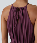 Breezeful™ Robe Décontractée Midi sans Manches Dos Nu avec Nœud à l'Arrière Plissée Ceinturée à Séchage Rapide