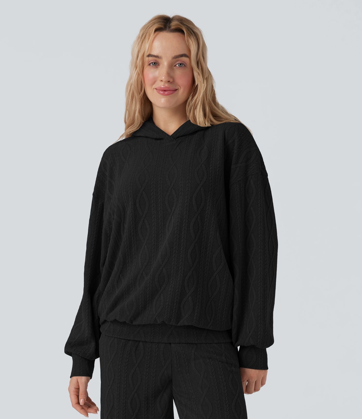 Sweatshirt décontracté à capuche manches longues oversize maille torsadée