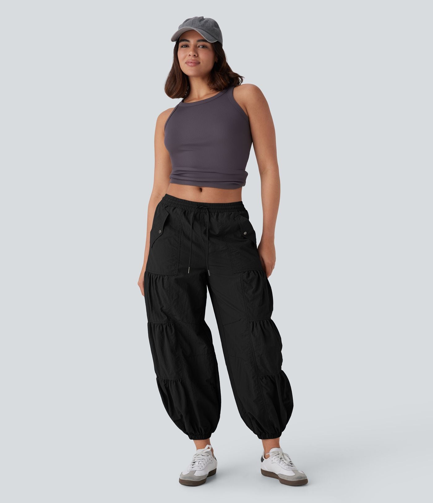 Jogging cargo décontracté parachute taille moyenne à cordon avec poches latérales et fronces