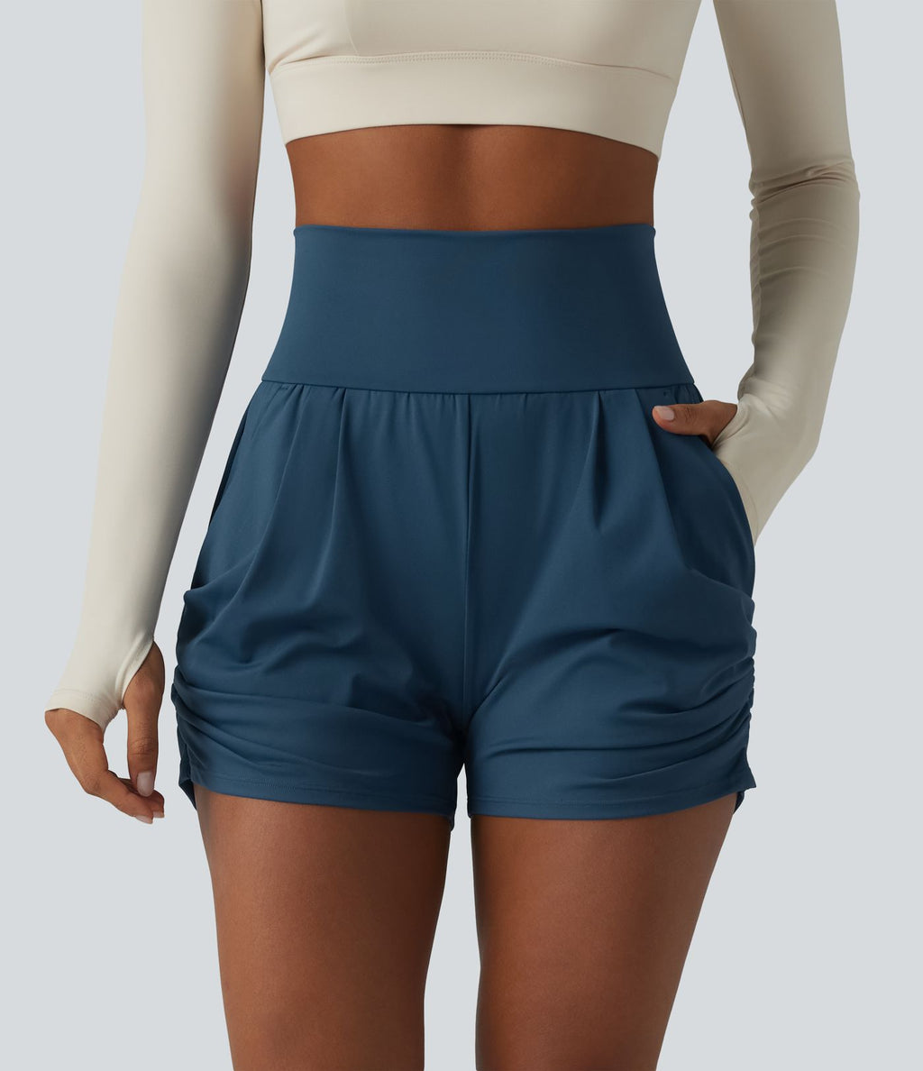 Short de yoga SoftlyZero™ Airy taille haute froncé effet frais InstantCool 7,5 cm avec poches