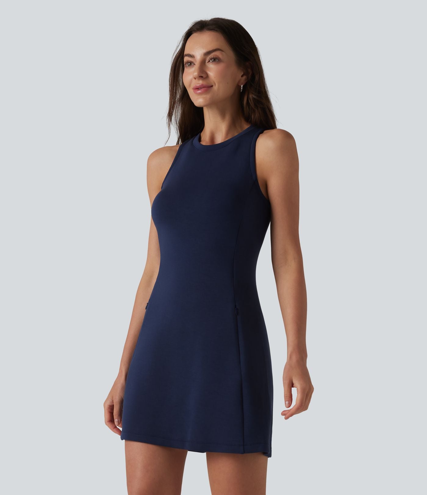 Robe courte décontractée sans manches à col rond SpacerTek™ avec poches