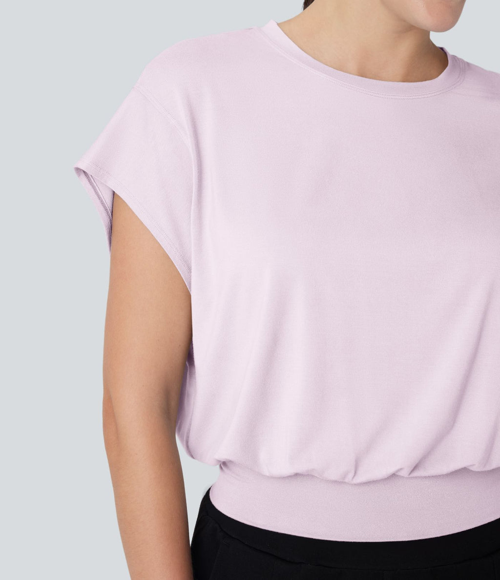 T-shirt de travail à col rond et manches chauve-souris courtes