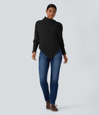Pull cape décontracté col roulé manches chauve-souris ourlet asymétrique