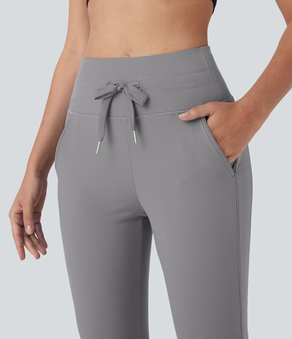Pantalon corsaire jogging de yoga Softlyzero™ moelleux, taille haute à cordon avec poches latérales