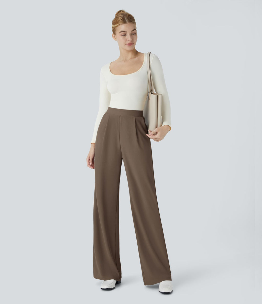 Halara Flex™ Pantalon Tailleur Évasé à Taille Haute Sculptant la Silhouette avec Poches Latérales Micro Waffle
