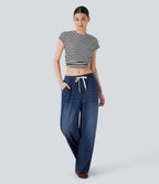 Jean ample en denim extensible à taille basse avec cordon Halara Flex™ avec multiples poches