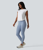 Haut de sport SoftlyZero™ séchage rapide col rond manches courtes avec fronces et ourlet arrondi
