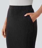 Jupe de travail moulante rayée taille haute avec poches et fentes effet frais InstantCool