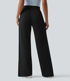 SpacerTek™ Pantalon large fluide décontracté taille haute avec cordon de serrage intérieur, côtes contrastées, fentes et poches