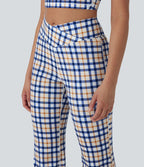 Pantalon évasé de yoga taille haute Cool Touch à motif écossais avec croisement et poche