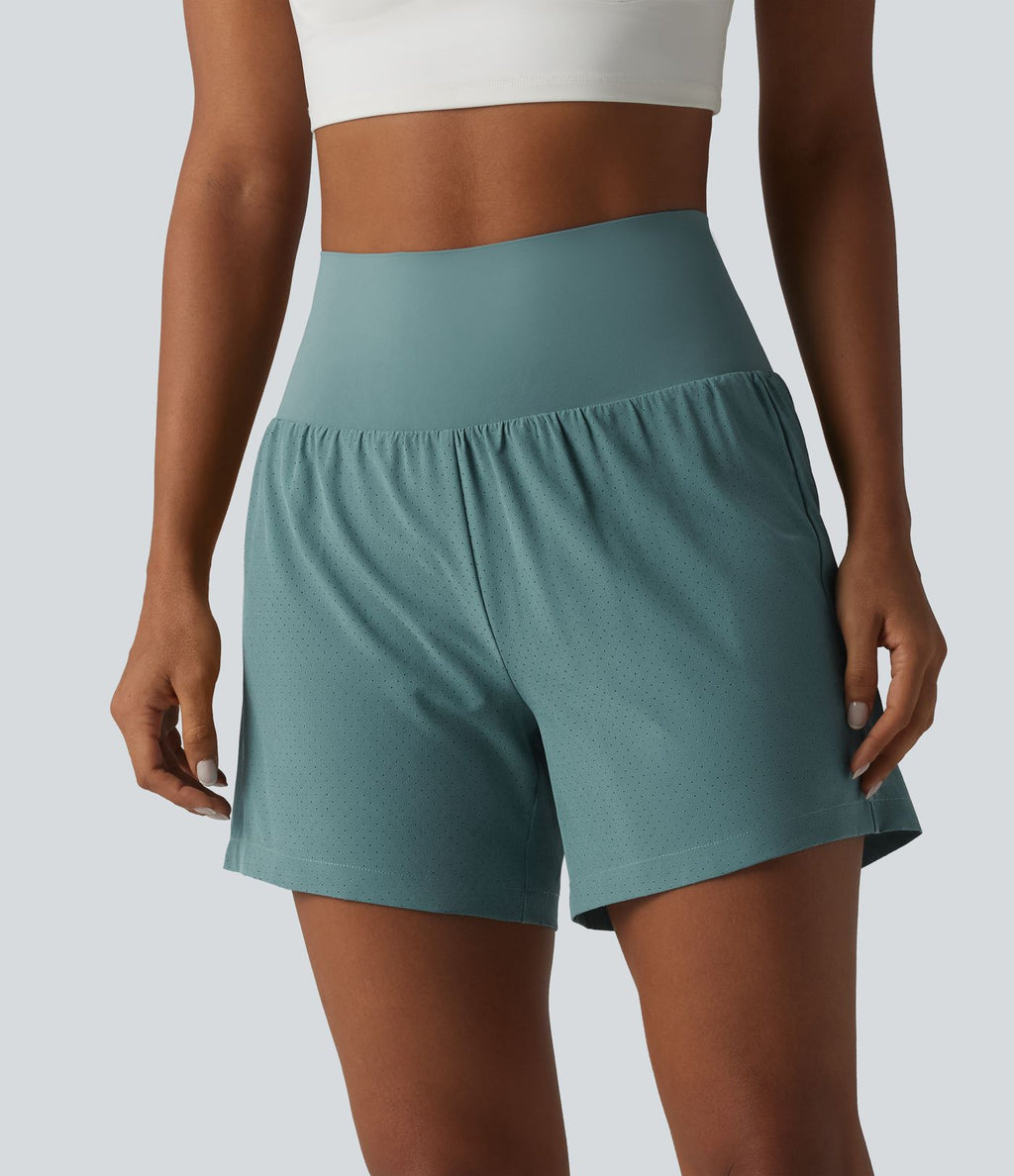 Short de yoga 2 en 1 taille très haute ventre plat séchage rapide 12,5 cm avec poches