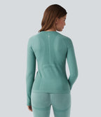 OneForm Seamless Flow Top de sport yoga à col rond, manches longues raglan avec passants pouces