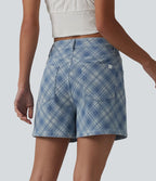 Short décontracté en denim à carreaux Halara Flex™ taille mi-haute 10 cm avec poches