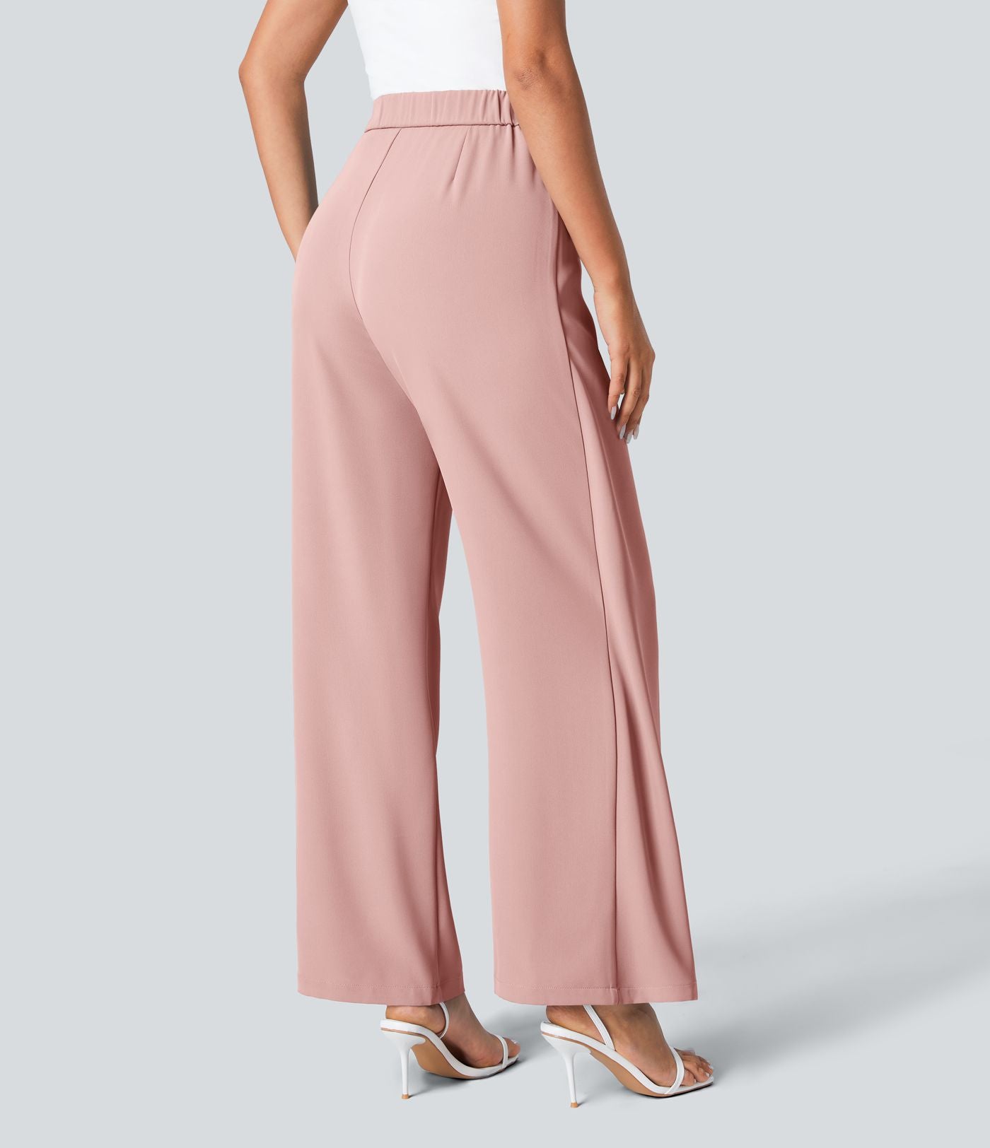 Pantalon Tailleur Large Fluide Taille Haute Fermeture Éclair Invisible