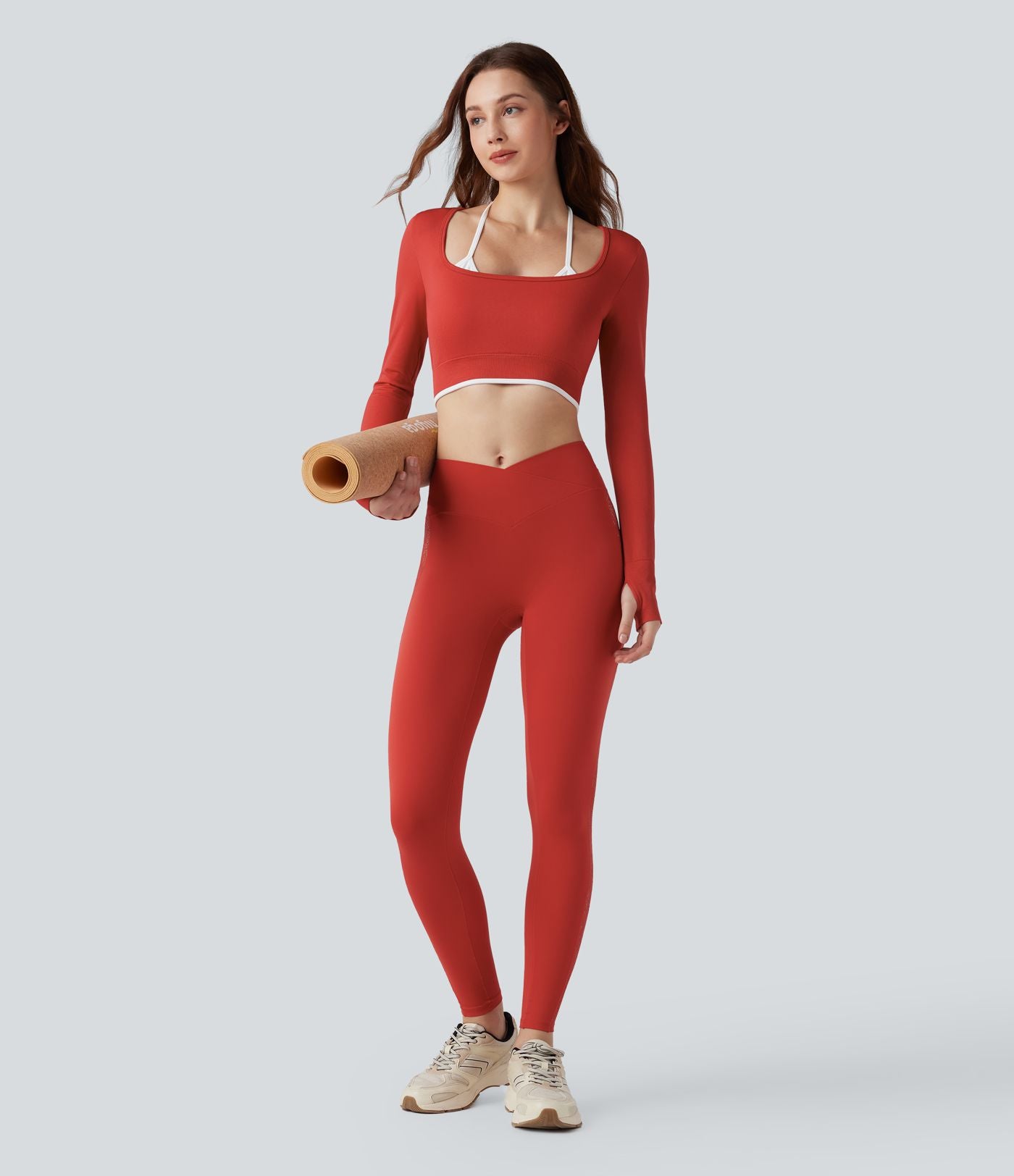 Softlyzero™ Legging Yoga 7/8 Taille Haute avec Poche au Dos Découpe Croisée et Dentelle Contrastante