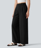 Pantalon tailleur large, taille moyenne, à poches