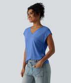 T-shirt décontracté chiné ample à manches courtes et col V