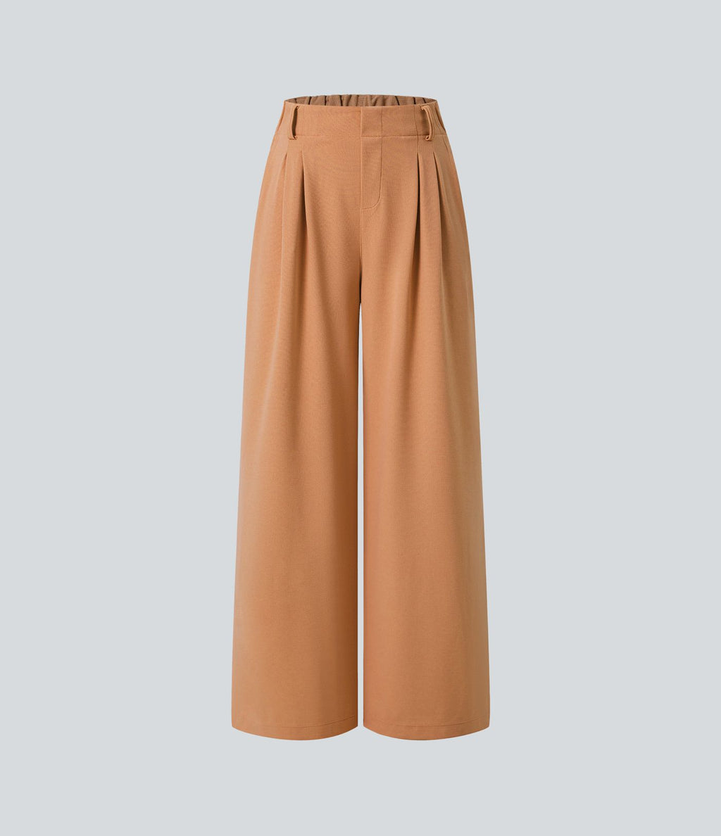 Pantalon Tailleur Large Fluide Halara Flex™ Gaufré Taille Haute Poches Latérales
