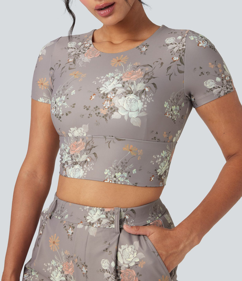 Haut de sport court à imprimé floral croisé dos nu Halara X Yukiko