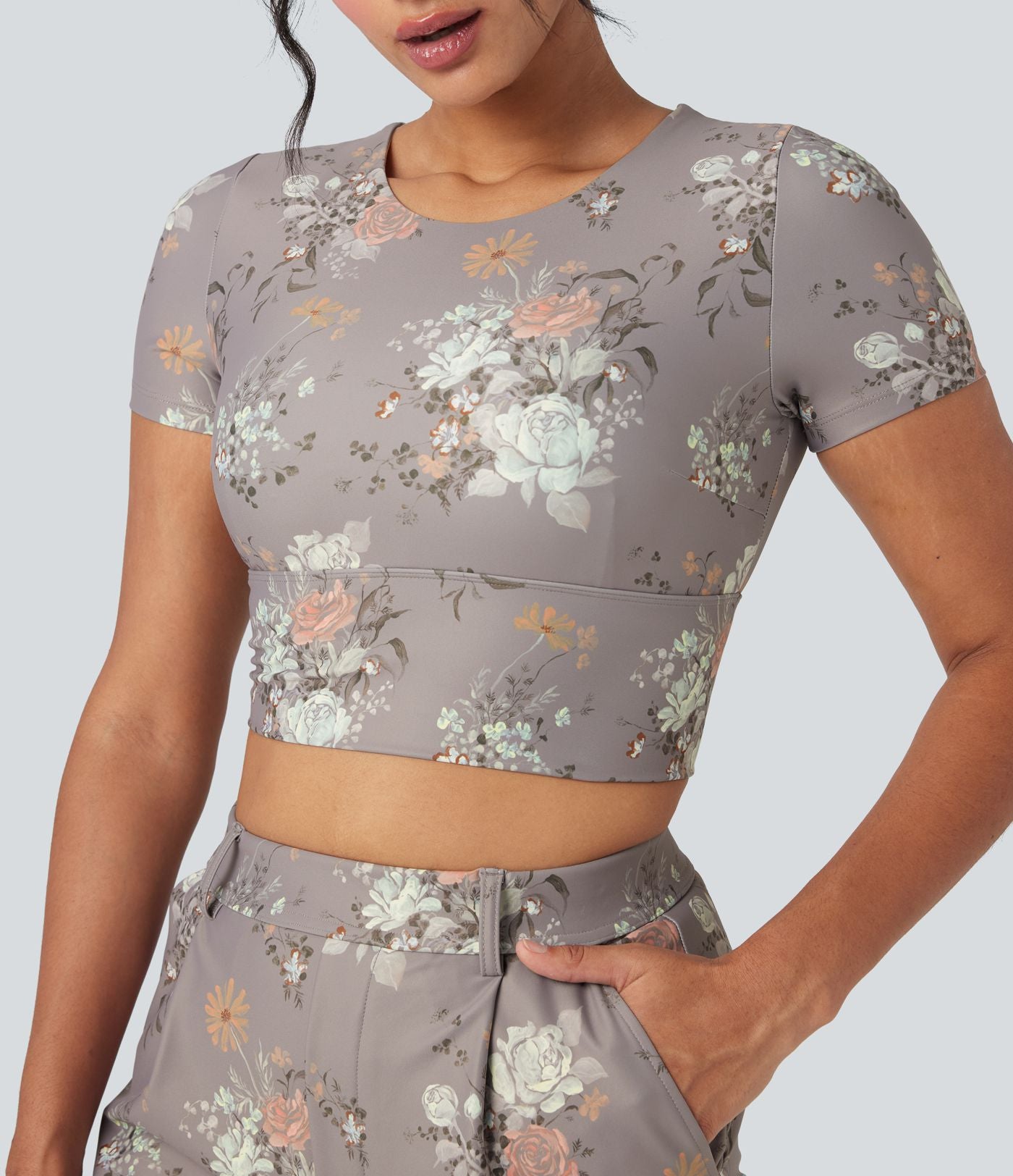 Haut de sport court à imprimé floral croisé dos nu Halara X Yukiko