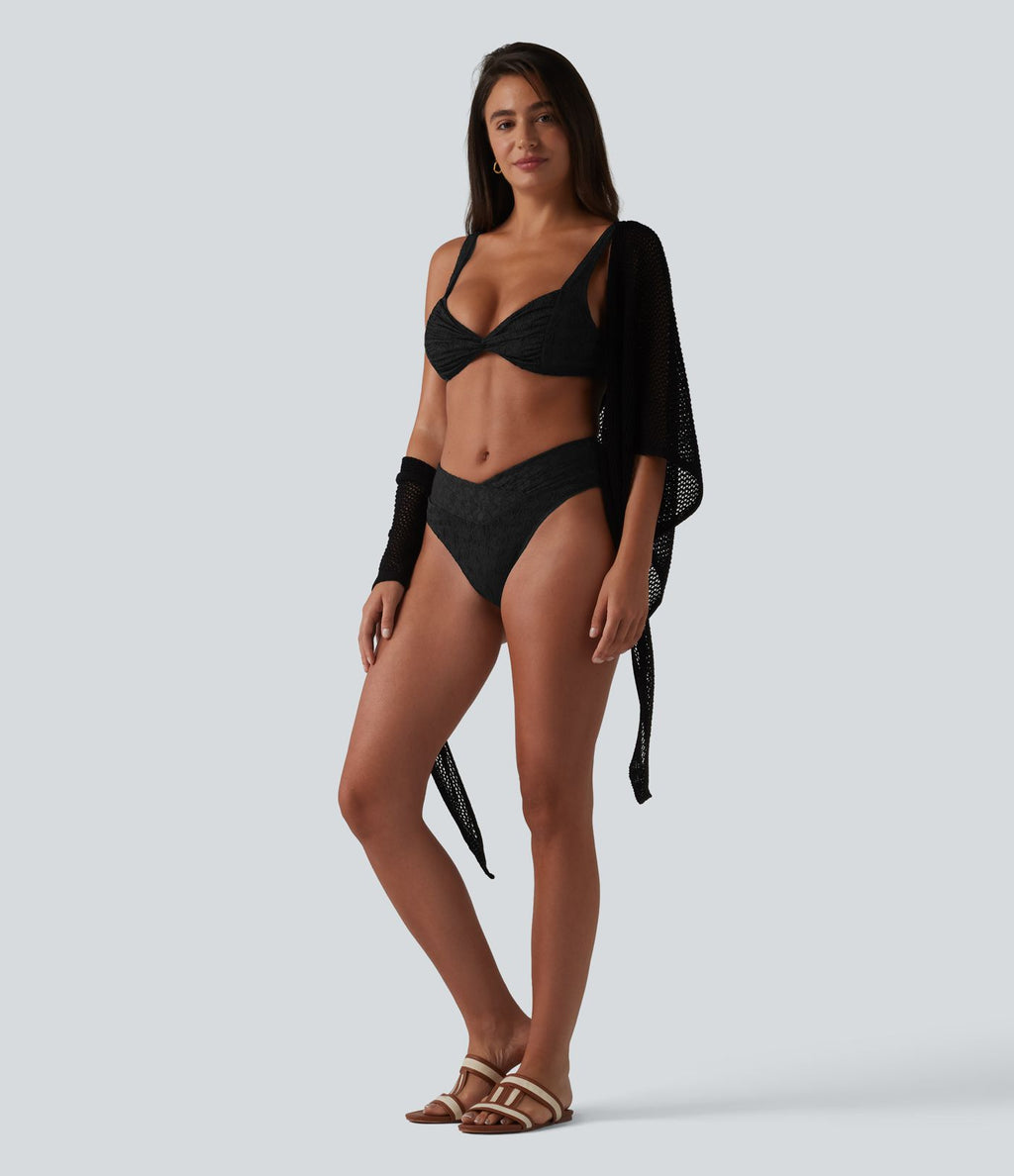 Bas de bikini jacquard croisé taille mi-haute