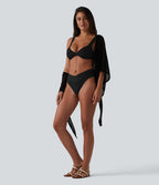 Bas de bikini jacquard croisé taille mi-haute