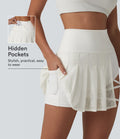 Jupe mini de danse 2-en-1 taille haute plissée dentelle contrastée ourlet asymétrique avec poches