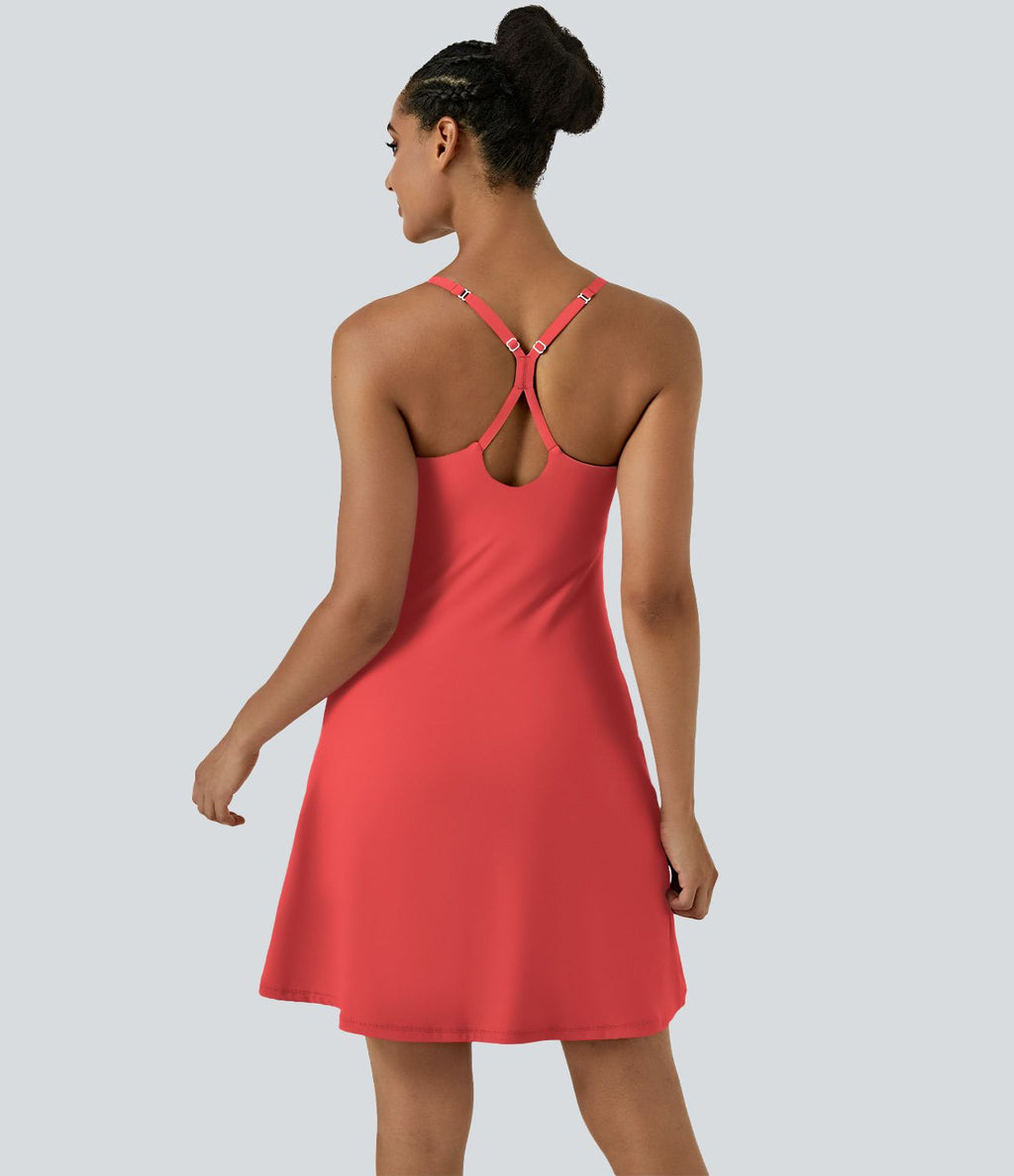 Softlyzero™ Airy Robe Sport de Yoga Plus Longue Dos Nu Découp Bretelles Réglables et Poches