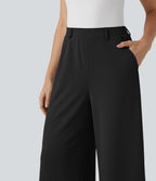 Pantalon tailleur Halara Flex™ palazzo crêpe jambe large taille haute avec poches