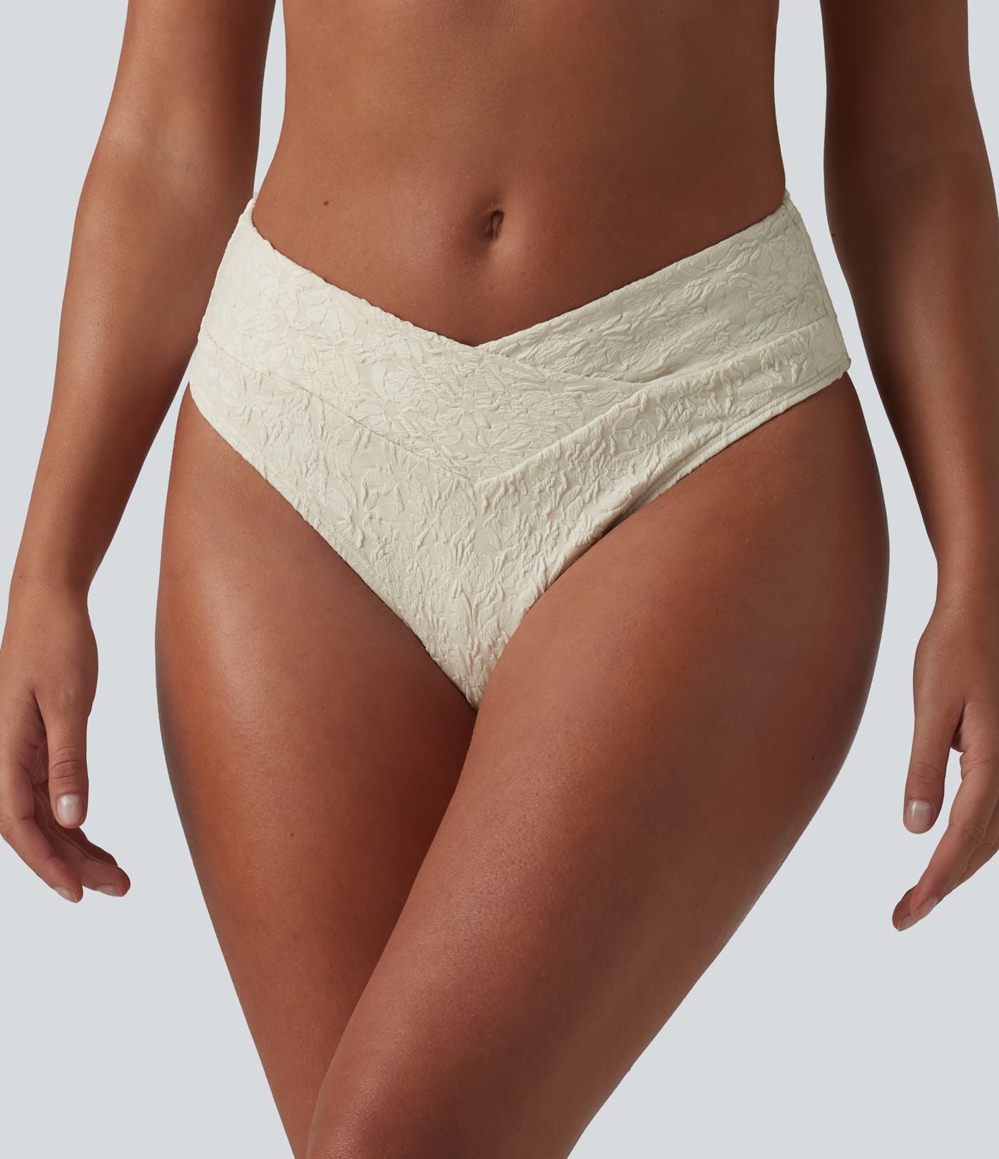 Bas de bikini jacquard croisé taille mi-haute
