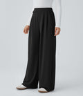 Pantalon taille haute décontracté large en maille gaufrée, avec poches