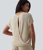 Pull casual col rond manches chauve-souris croisé dos nu