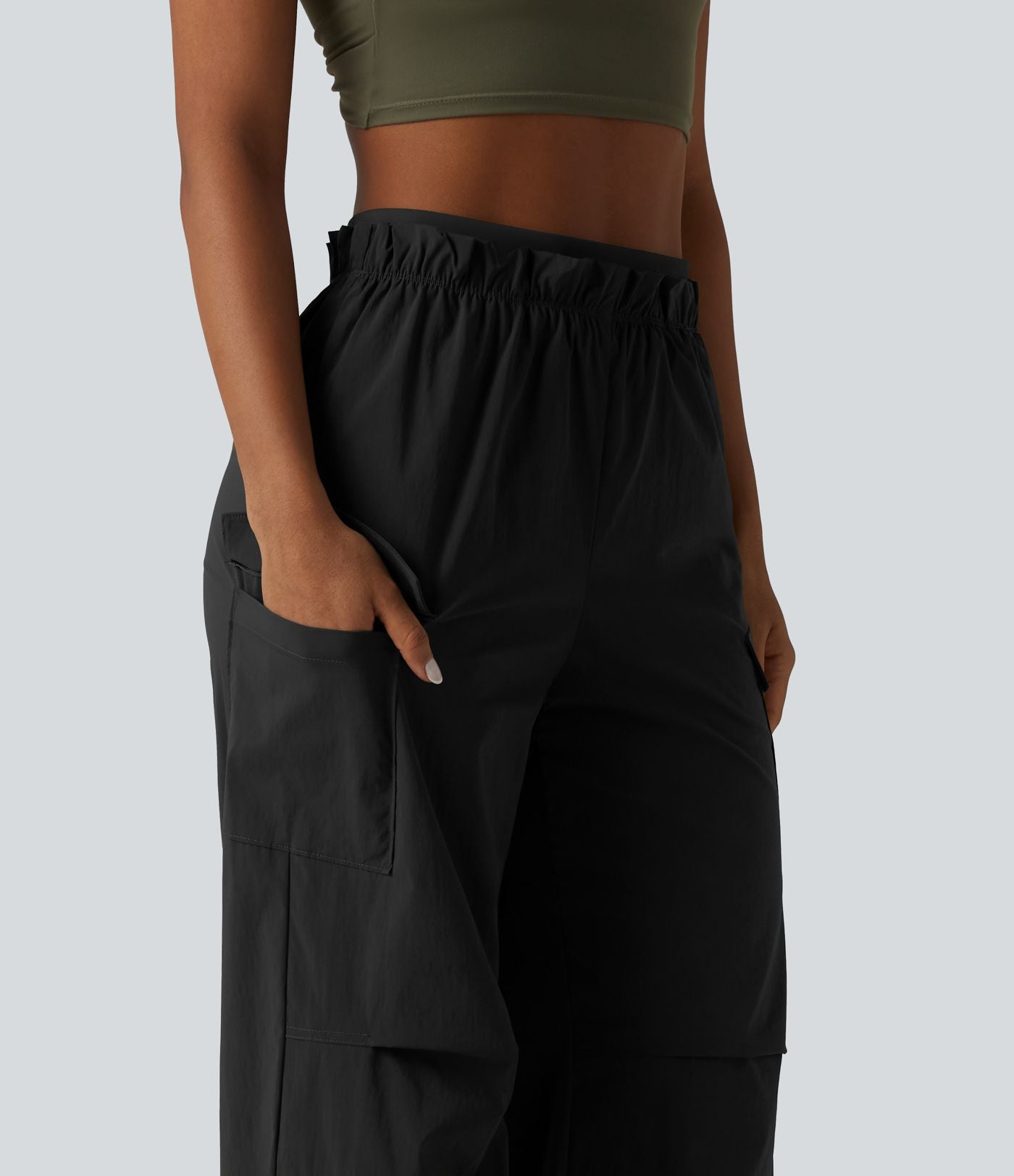 Jogging cargo ample de randonnée taille haute avec poches
