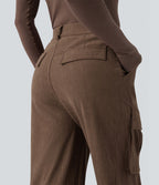Pantalon cargo velours côtelé taille mi-haute avec poches