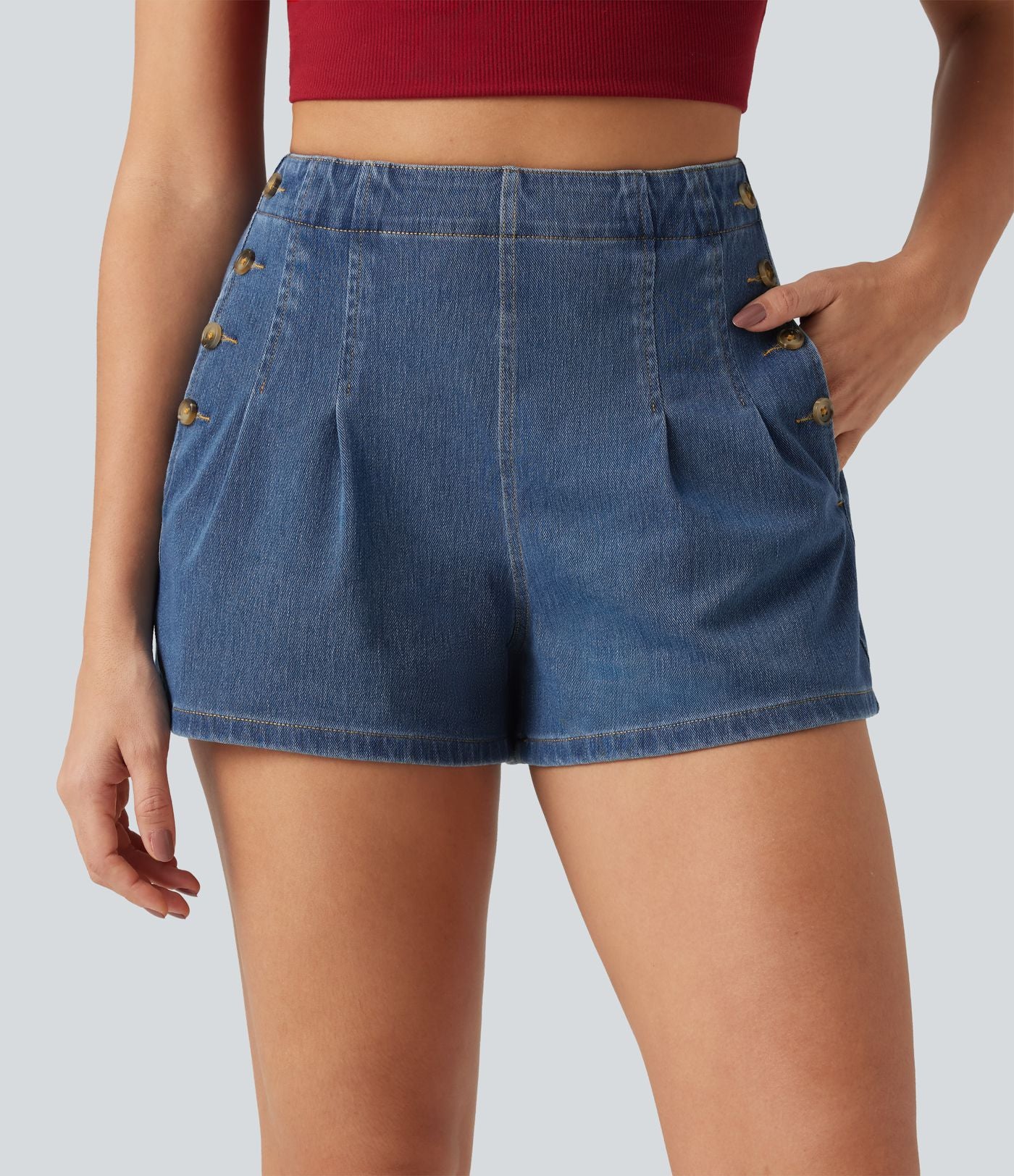 Halara Flex™ Short en denim taille haute 7,5 cm avec poches