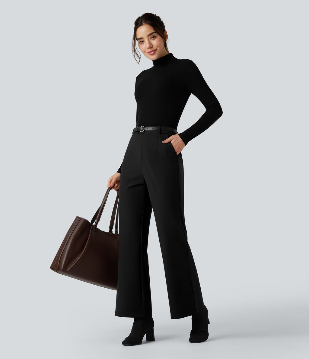 Pantalon tailleur évasé taille haute avec poches