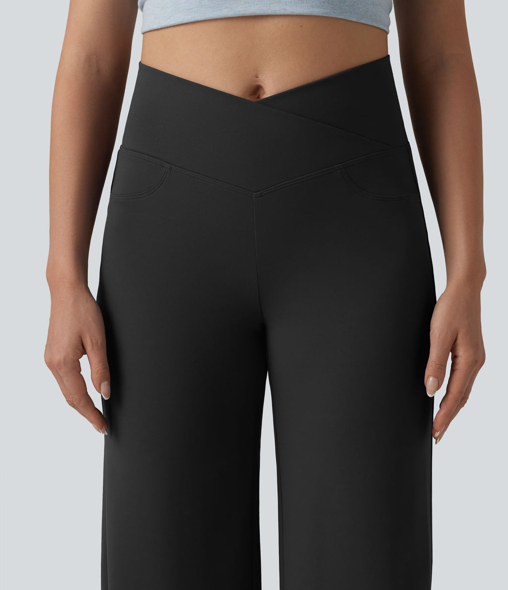 Pantalon bootcut casual DayStretch croisé taille haute ventre plat avec poches