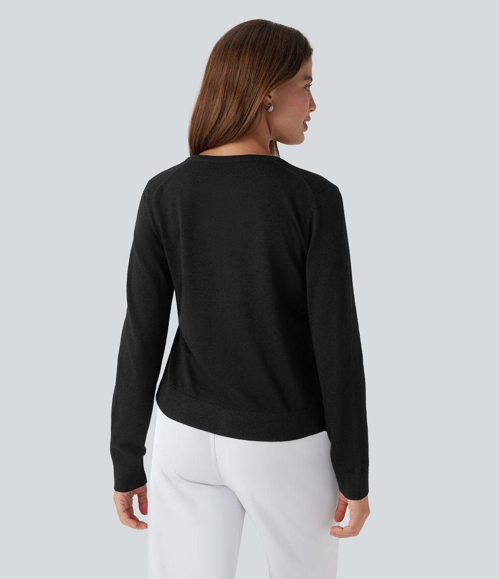 Cardigan de travail laine col rond manches longues