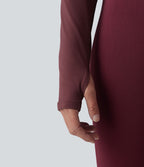 Haut de yoga SoftlyZero™ Plush push-up à col arrondi, manches longues, trous pour les pouces et poches