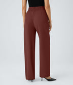 Pantalon de travail Halara Flex™ droit froncé avec poche zippée, taille haute