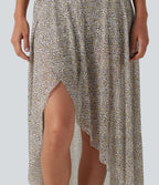 Jupe longue en mesh imprimé léopard taille haute asymétrique à volants 2 en 1